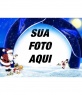 Cartão de Natal azul e neve na qual voce pode inserir sua foto, estão o Papai