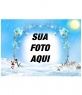 Template / moldura de uma paisagem de neve com um quadro de ramos de flores geada em