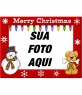 Moldura com borda vermelha, floco de neve, boneco de neve eo cão