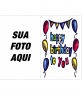Cartao de aniversario: Feliz aniversario para voce. Enfeites de baloes coloridos. 