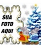 Moldura em forma de um floco de neve e árvore de fundo nevado