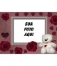 Postal de urso e rosas vermelhas