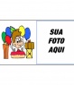 Aniversario do cartao com a foto do bebe com os presentes. 