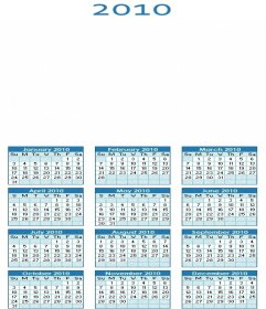 2010 calendar, customizable with your own photo
