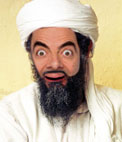 Fotomontagem personagens familiares. Ponha um rosto na face de Osama Bin Laden, inimigo público número um em os EUA. Aparece com uma barba e um turbante de roupas, todo o pano 