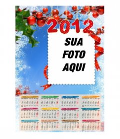 Ano civil de 2012, com um fundo azul, flocos de neve e visco. Em espanhol para colocar sua foto.