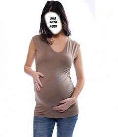 Fotomontagem com uma mulher grávida com uma moldura do rosto da Foto de sua escolha