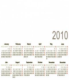 Calendário 2010 em Inglês como um quadro para incluir uma fotografia