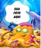 Sua foto no fundo de um mar cheio de imagens de animais submarinos.