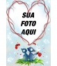 Heart-shaped moldura e fundo azul, com dois animais, corações e borboletas