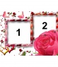 Moldura para duas fotos, motivos amorosos, como borboletas, rosas e corações