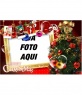 Cartão de Natal com belas decorações de Natal, presentes, fotos do Papai Noel e