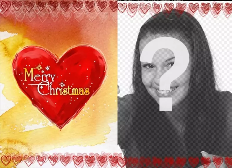 O quadro da foto cartão de Natal com um coração no qual está escrito Merry..