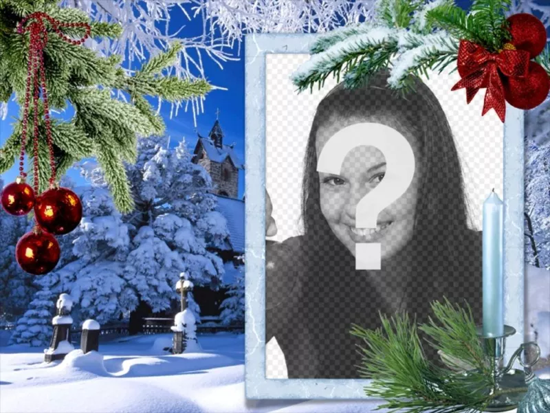 Cartão de Natal com sua foto em um quadro retangular branco. ..