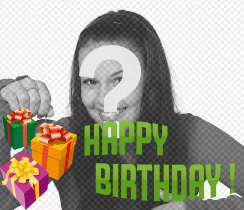 Fotomontagem para fazer um cartão de aniversário com sua imagem com o texto BIRTHDAY...
