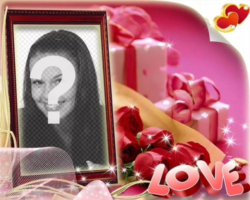 Dia dos Namorados cartão postal em forma de caixa com fundo rosa com o LOVE de..