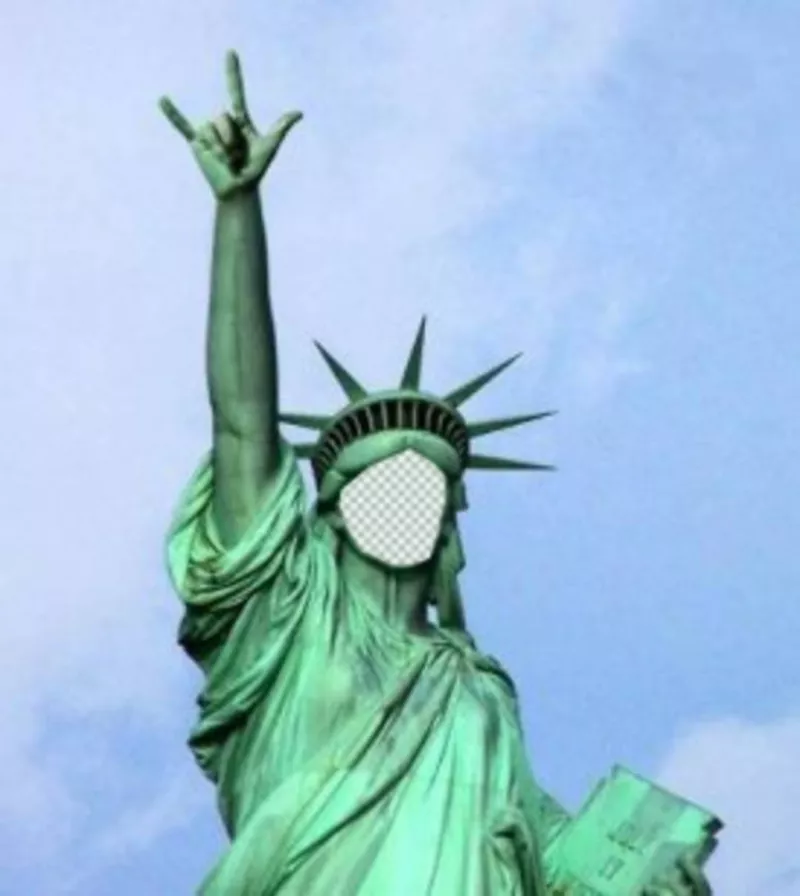 Fotomontagem em que você vai colocar seu rosto nesta Estátua peculiar da Liberdade ..