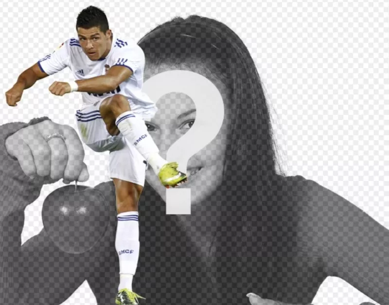 Fotomontagem com Cristiano Ronaldo, do Real Madrid Football formação uniforme branco. ..
