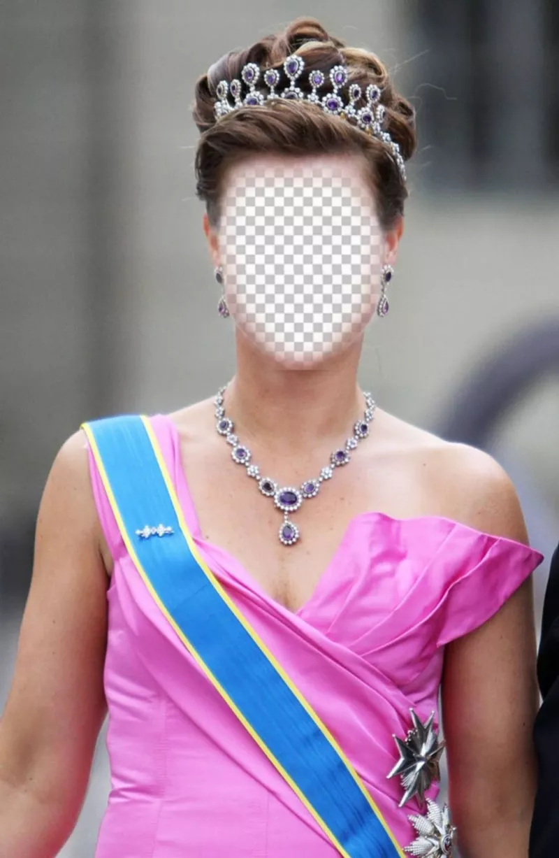 Fotomontagem de uma princesa com coroa e vestido com gala para colocar seu rosto ..