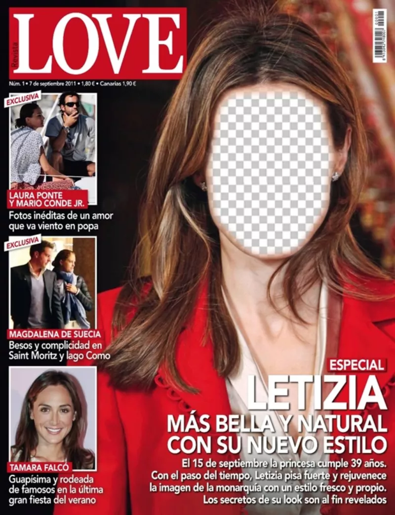 Fotomontagem com uma capa de revista para colocar seu rosto em Princesa Letizia ..