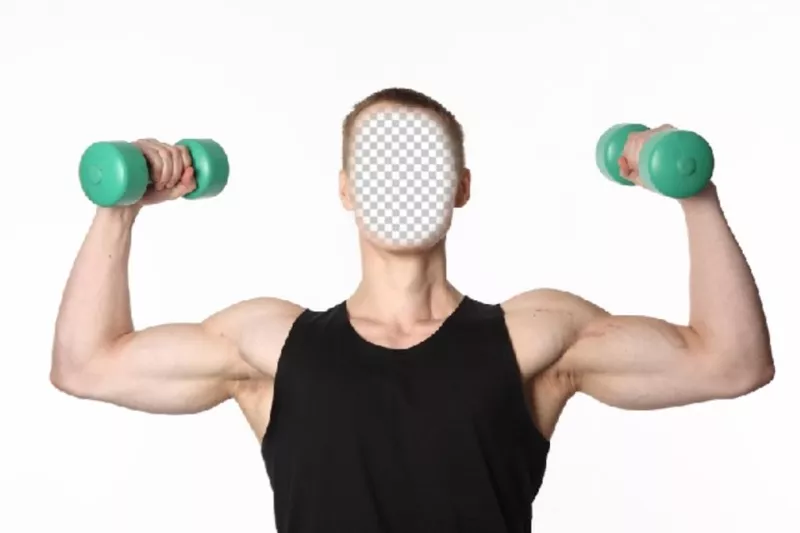 Fotomontagem de um cara musculoso fazendo pesos para colocar seu rosto ..