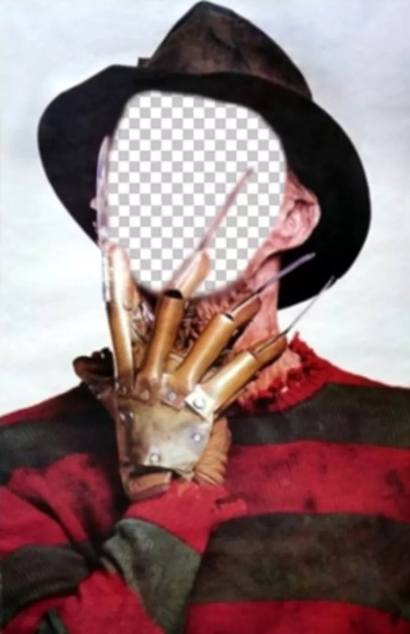Fotomontagem de Freddy Krueger com suas garras no rosto ..