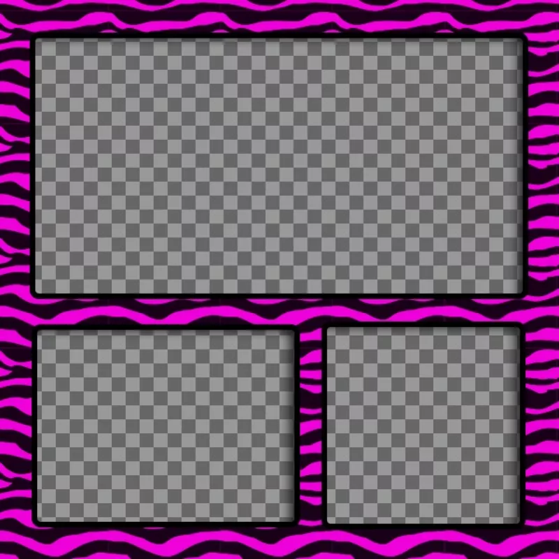 Moldura preta com listras rosa zebra-gosto de fazer colagens com 3 fotos..