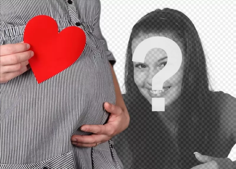 Fotomontagem com uma foto de uma barriga de grávida com coração de papel vermelho na..