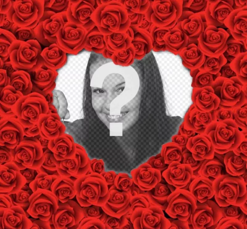 Moldura com uma forma do coração cheio de rosas vermelhas para suas fotos românticas de..