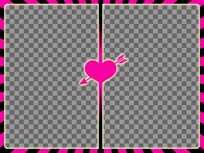Fuchsia e moldura preta para duas fotos com um coração com flecha no centro para criar colagens com suas fotos..