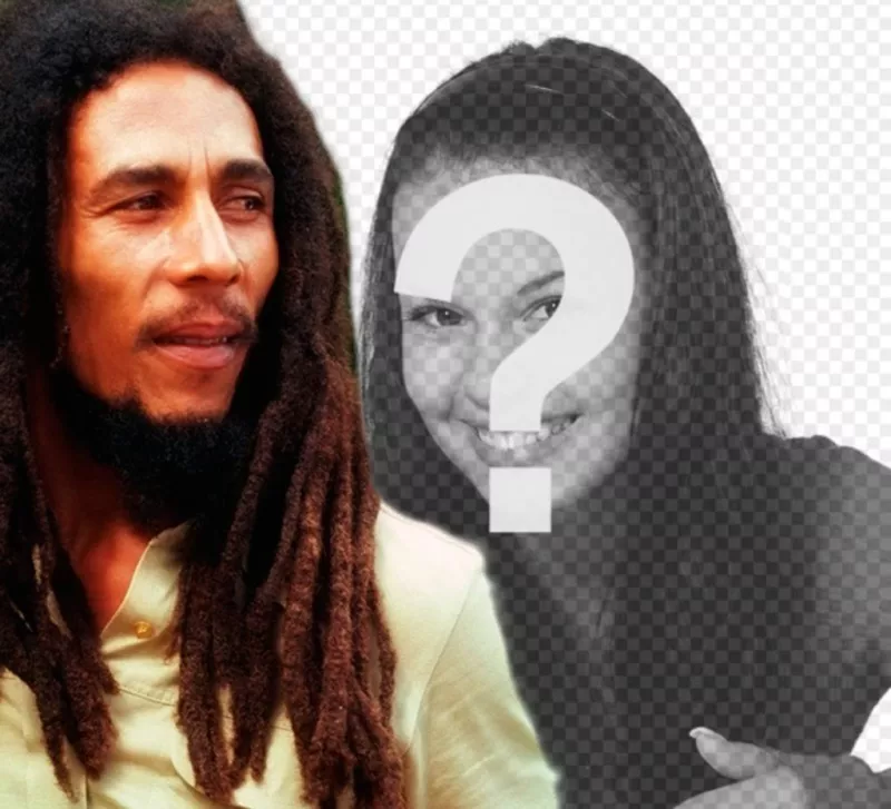 Criar uma fotomontagem com Bob Marley ao seu lado carregando uma imagem on-line e acrescentando uma frase..