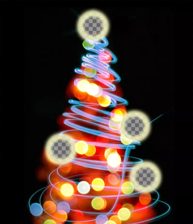 Fotomontagem árvore de Natal onde você pode colocar 4 fotos nas bolas..