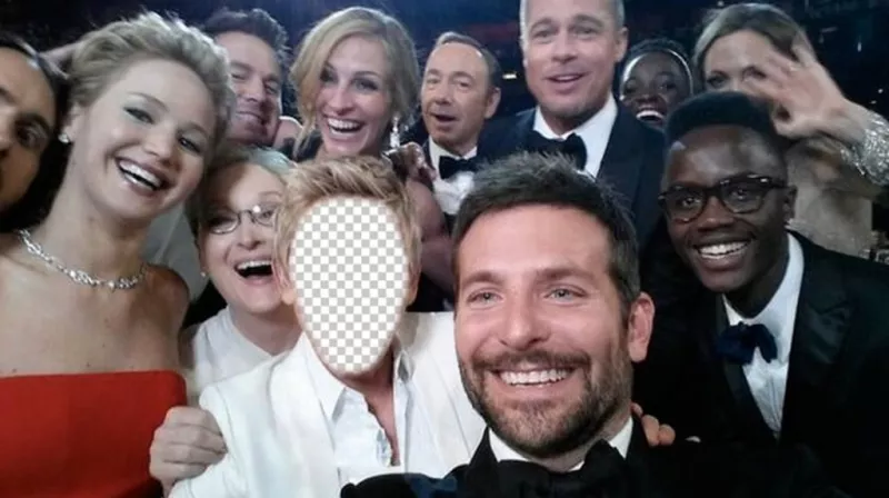Fotomontagem da famosa selfie do Oscar a ver com sua foto ..