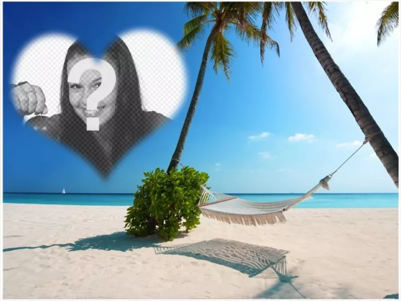 Cartão postal para colocar sua foto em formato de coração em uma ilha paradisíaca. ..