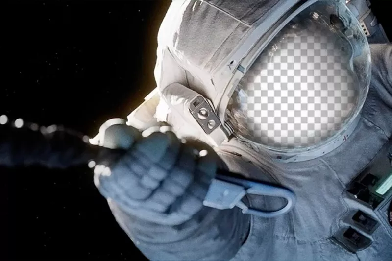 Ajustar o seu rosto em um traje de mergulho de um astronauta no espaço. ..