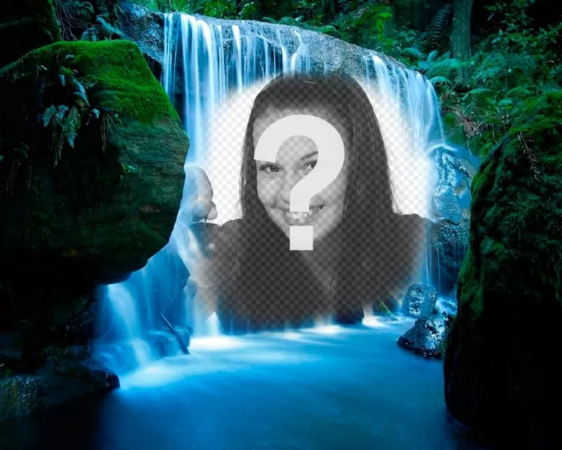 Fotomontagem em uma cachoeira na selva. ..
