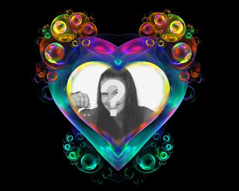 Foto efeito de bolhas de cor de arco-íris para colocar sua foto dentro do coração. ..