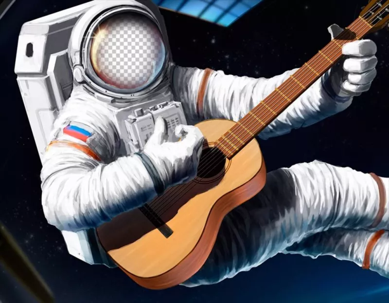 Fotomontagem para colocar seu rosto em um astronauta com uma guitarra ..