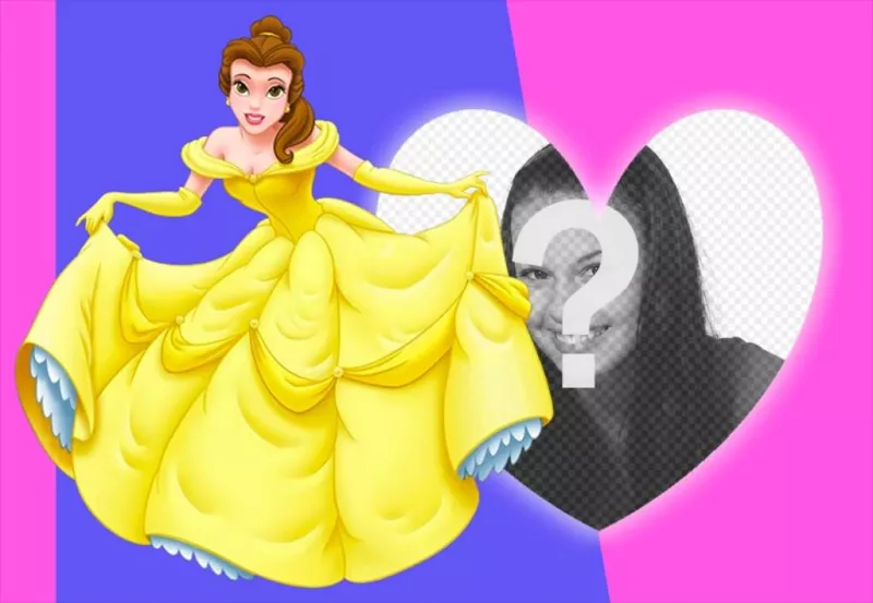 Composição com a princesa Bella vestida de gala ao lado de sua foto. ..