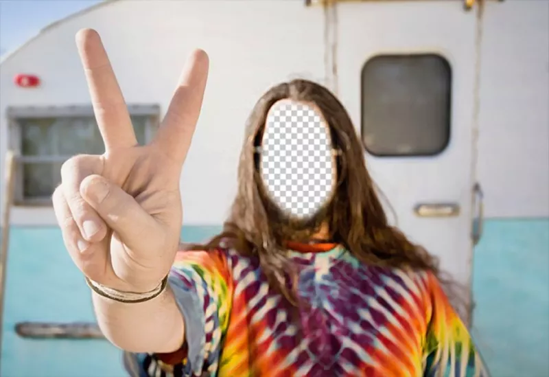 Fotomontagem para colocar seu rosto em um hippie com uma caravana. ..