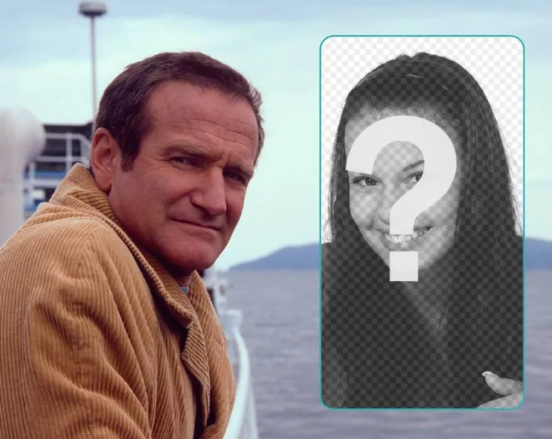 Aparece nesta colagem com Robin Williams no mar. ..