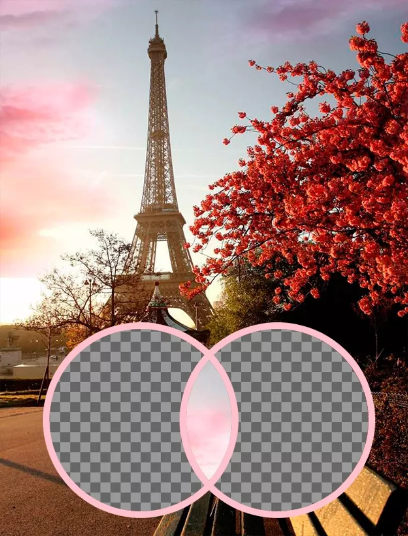 Fotomontagem romântico com a Torre Eiffel. ..