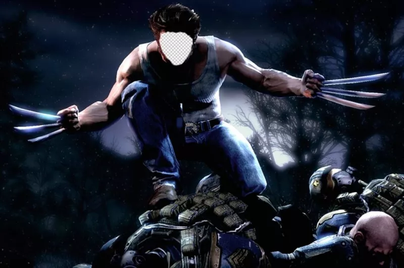 Fotomontagem de ataque Wolverine onde você pode adicionar seu rosto ..