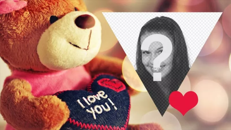 Cartão do Valentim com um ursinho para personalizar com sua foto. ..