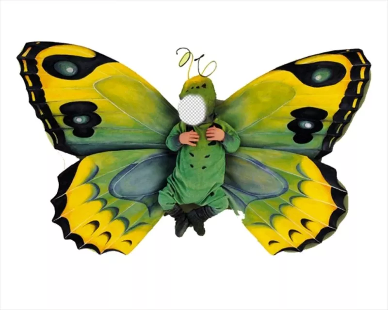 Fotomontagem de uma fantasia de borboleta para crianças pequenas ..