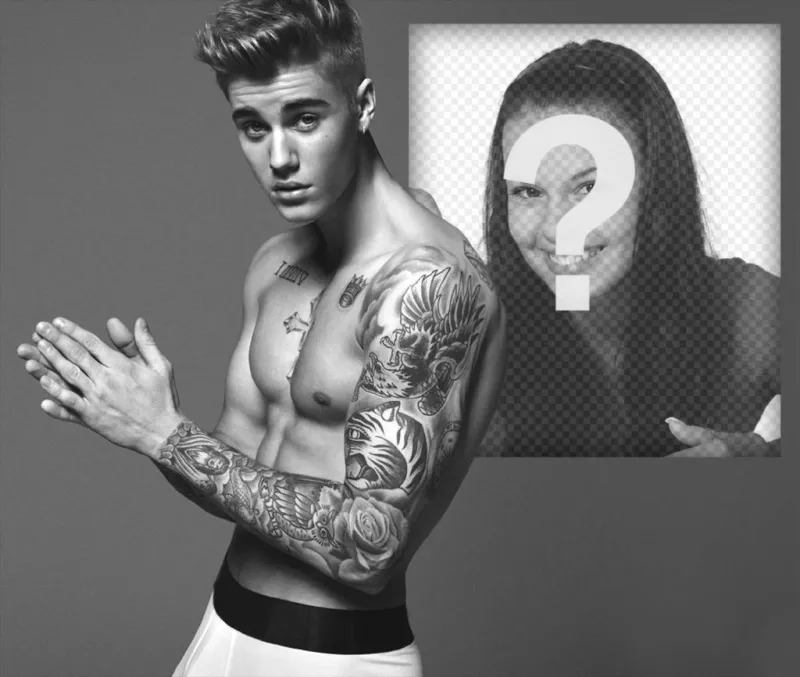 Envie sua foto ao lado de Justin Bieber mostrando suas tatuagens. ..
