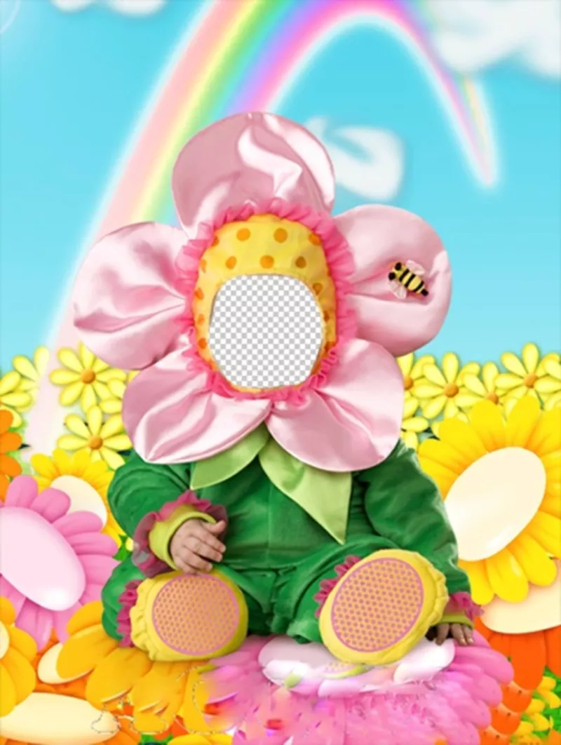 Fotomontagem para colocar seu rosto em um traje com uma flor ..