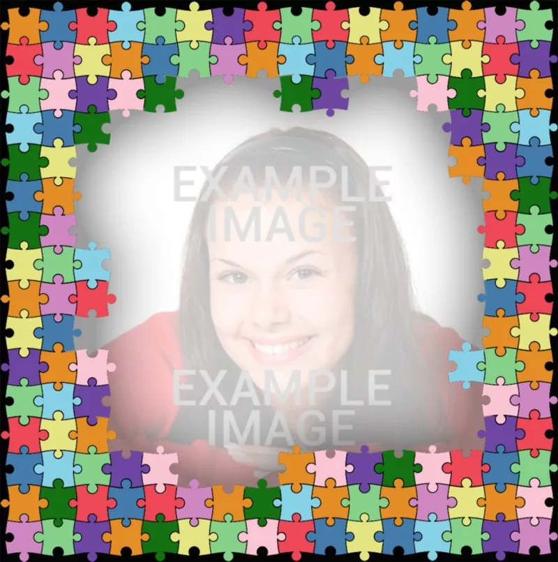 Frame colorido feito de quebra-cabeças para decorar a sua foto ..