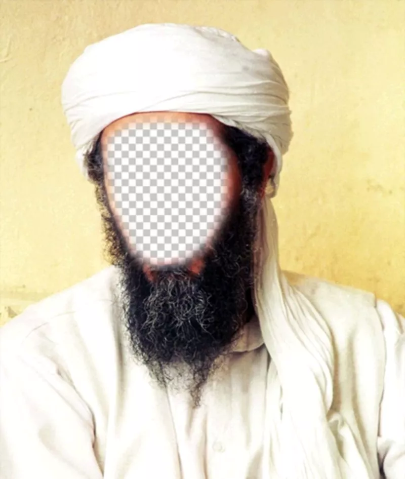 Fotomontagem de Osama Bin Laden para colocar seu rosto em seu disfarce face ..