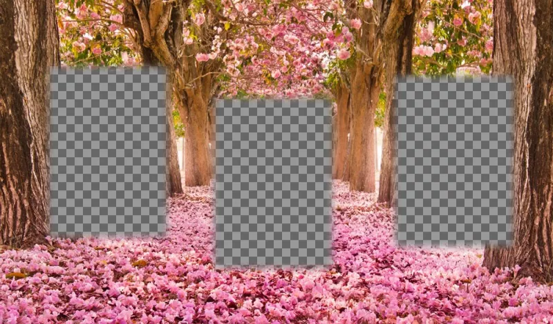 colagem livre para editar com três imagens e adicioná-los a uma paisagem florida ..